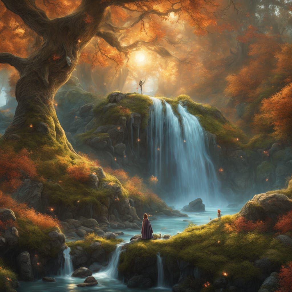 Magical Autumn Waterfall Revealed in Enchanted Book