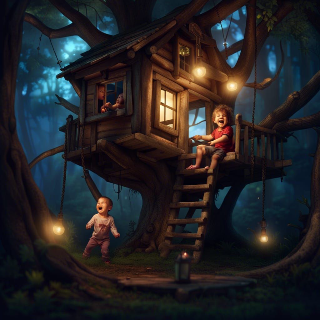 Toddler Friends Play in Fantastical Treehouse