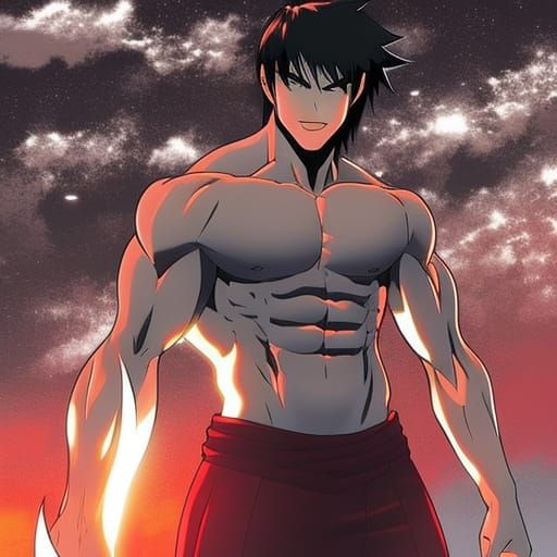 Friendly Fire Demon Bodybuilder in Manga Style