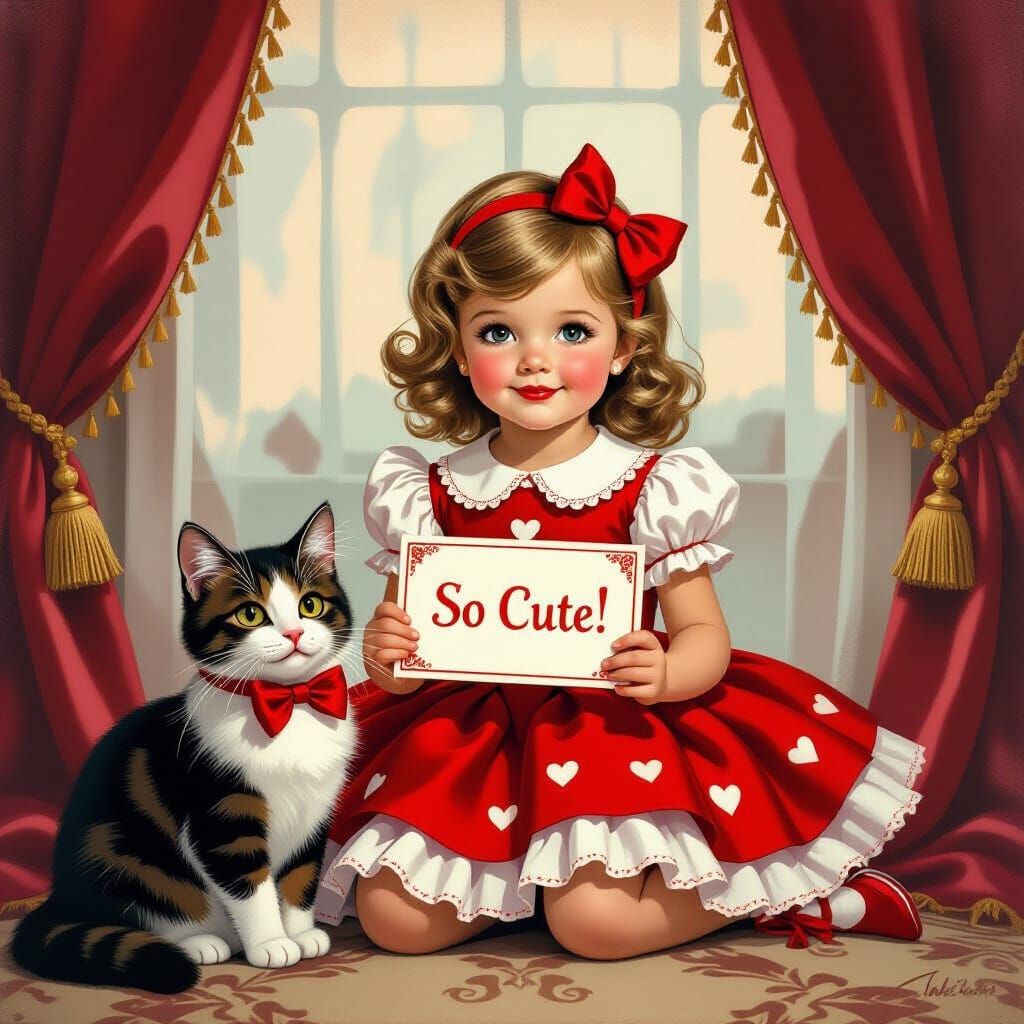 Girl with Cat in Pin-Up Style
