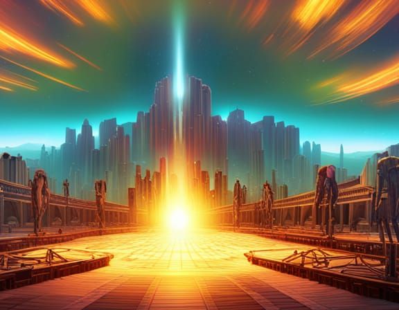 Ancient Alien Portal Dreamscape in Electric Sky