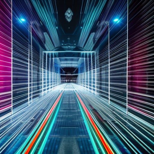 Futuristic Black Corridor with Lasers and Hologram