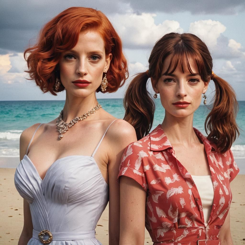 Jessica Chastain and Anne Hathaway on Tropical Beach