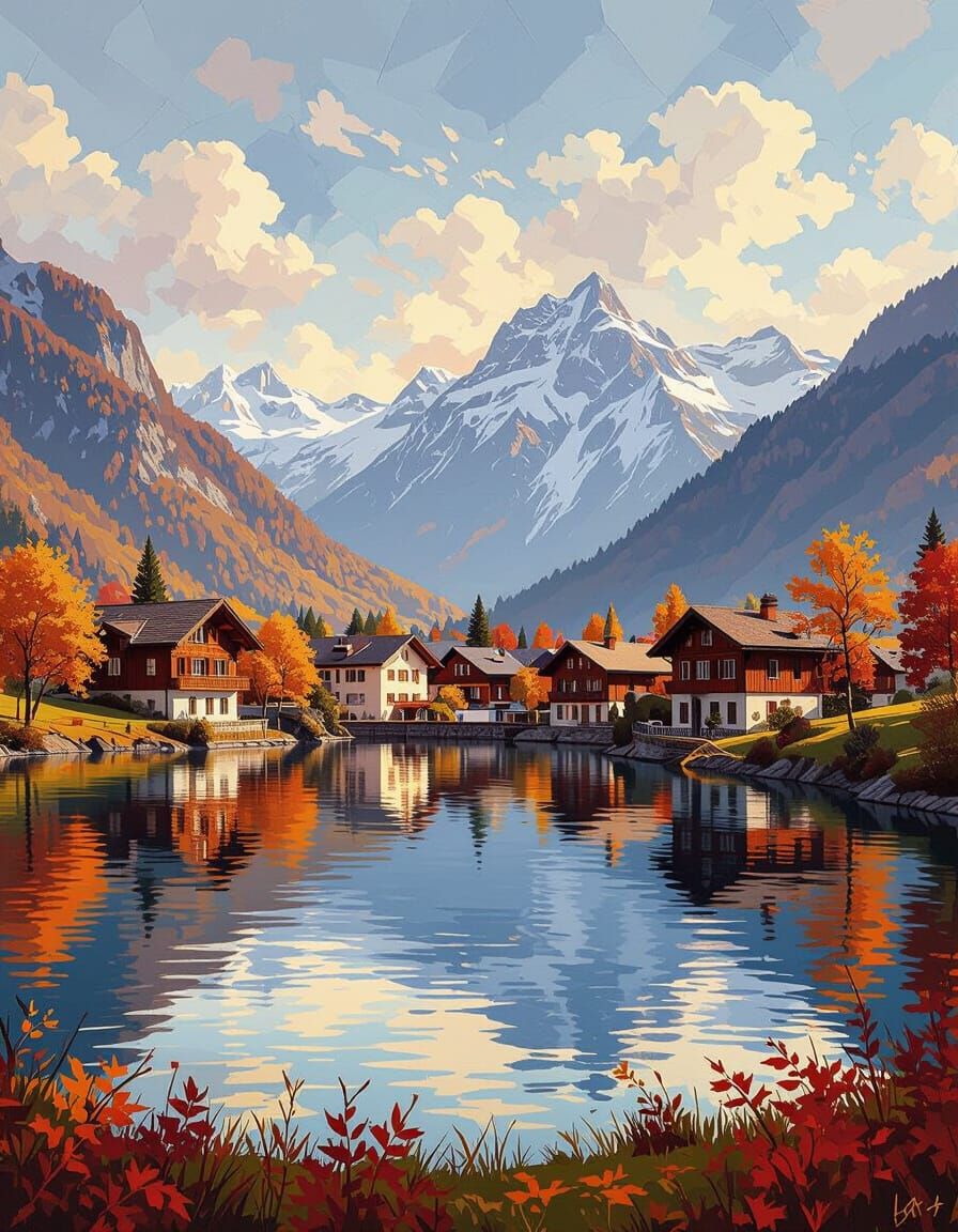 Serene Swiss Alps Lake at Golden Hour