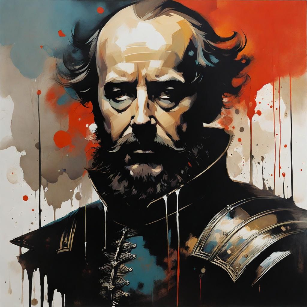 Emotional Shakespeare Portrait in Ink Splash Style