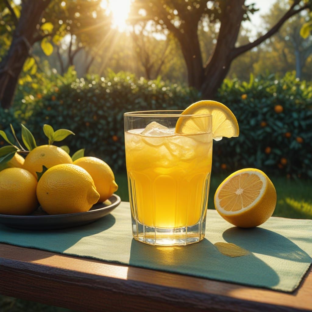 Lemon Juice in a Citrus Grove, Matte Painting Style