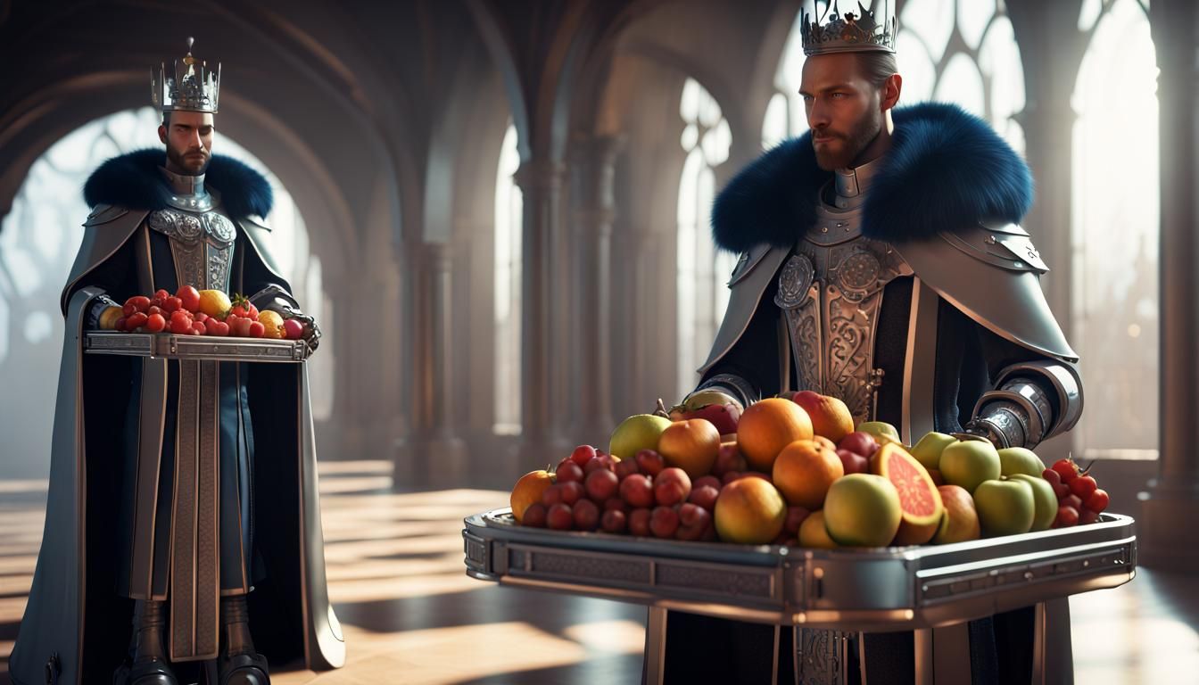 Futuristic Medieval King and Robotic Butler in 3D