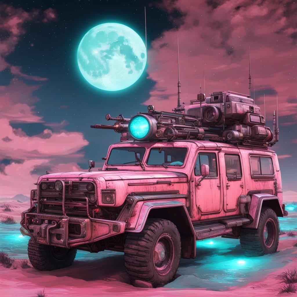 Bioluminescent Vehicle Under Moonlight Illustration