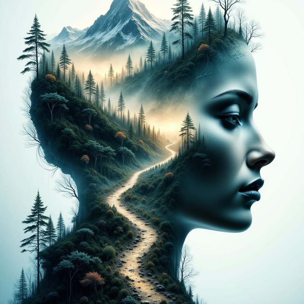 <lora:Abstract Reality:1.0> Feminine Portrait Double Exposur...