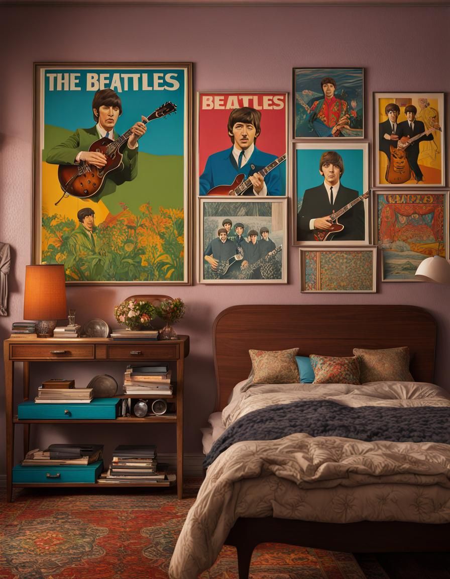 The Beatles: Colorful Retro 1960s Poster Art