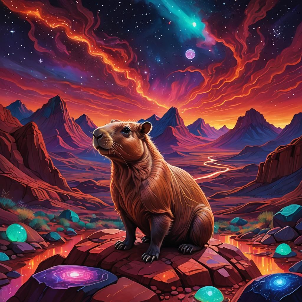 Capybara on Mars in Astral Cosmic Illustration