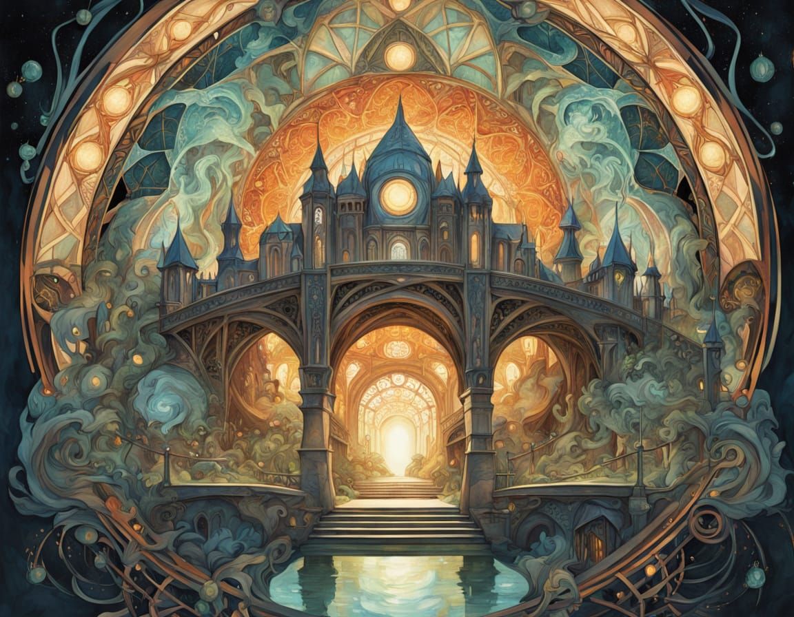 Kaleidoscopic Elven Architecture Inspired by Alphonse Mucha