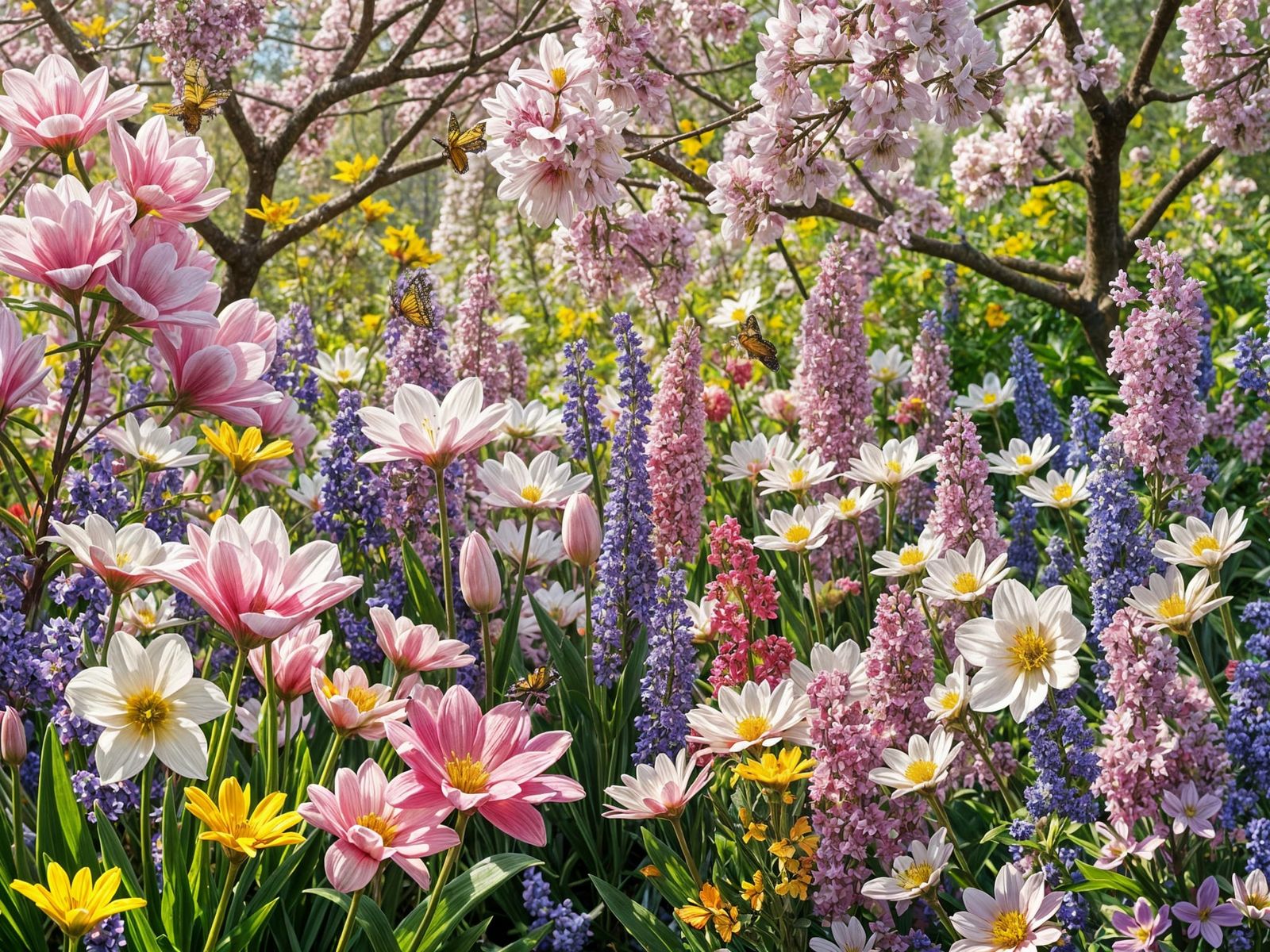 Vibrant Spring Garden Blooms in Detailed Matte Painting