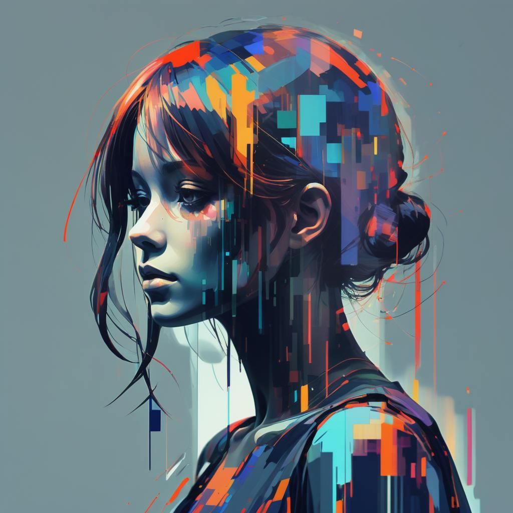 Abstract Glitch Art of a Data Girl Silhouette