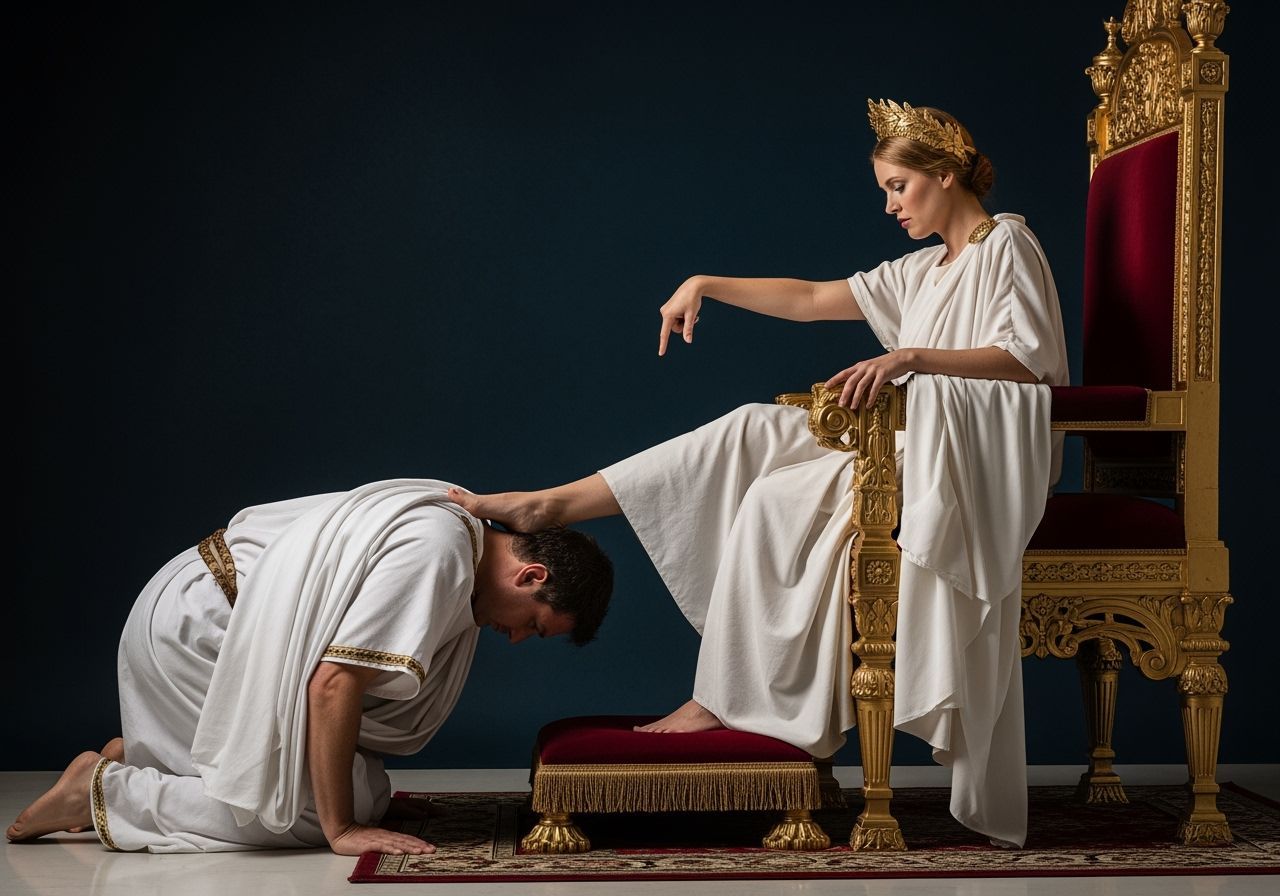 Empress Dominance: Roman Senator Kneeling Before Throne