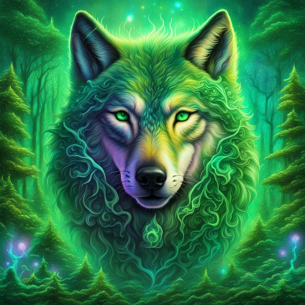 Epic wolf is a lush green forest.