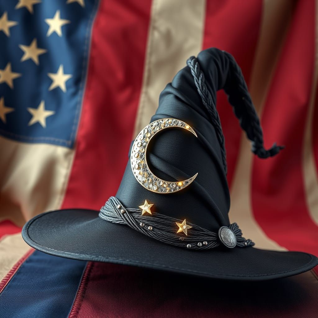 Intricate Witch Hat with American Flag, 3D Render