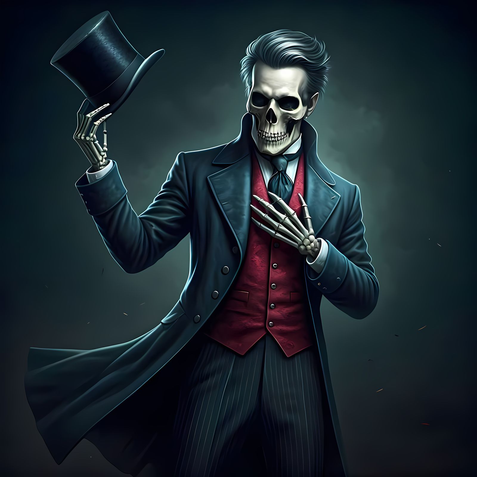 Victorian Skeleton Bowing in Dramatic Fashion