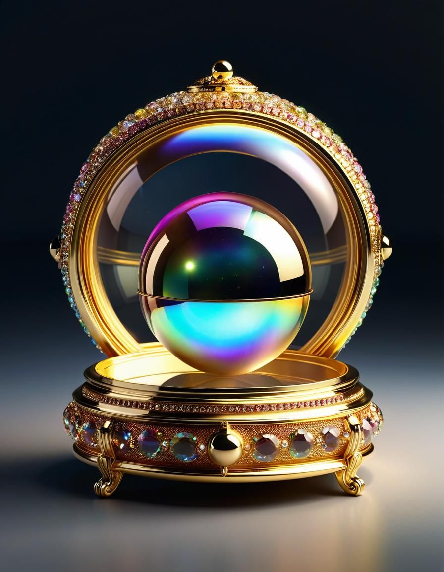 Jeweled Box Containing Iridescent Sphere
