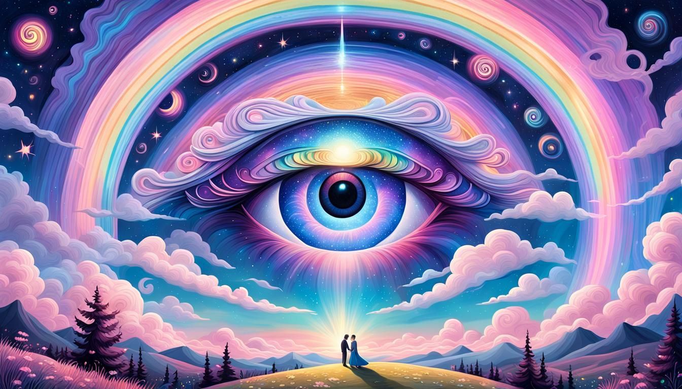 Hypnotic Eyes in Dreamlike Starry Scene