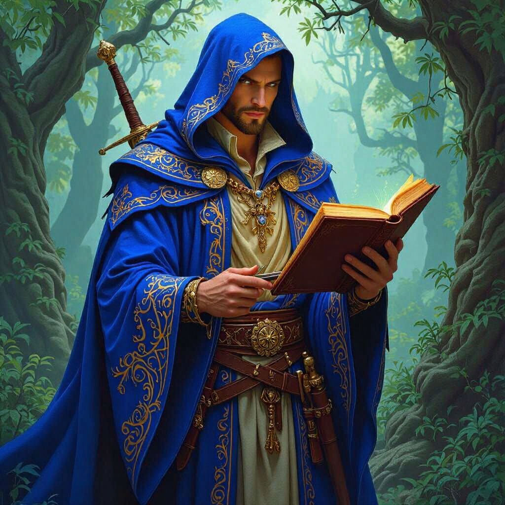 Elven Wizard with Spellbook and Rapier