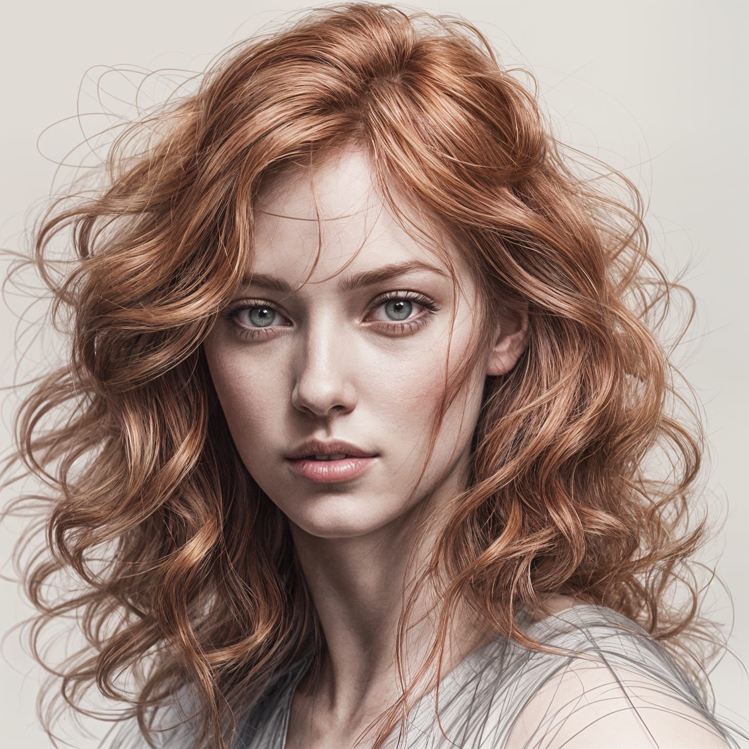 Pencil Sketch of a Red-Haired Girl