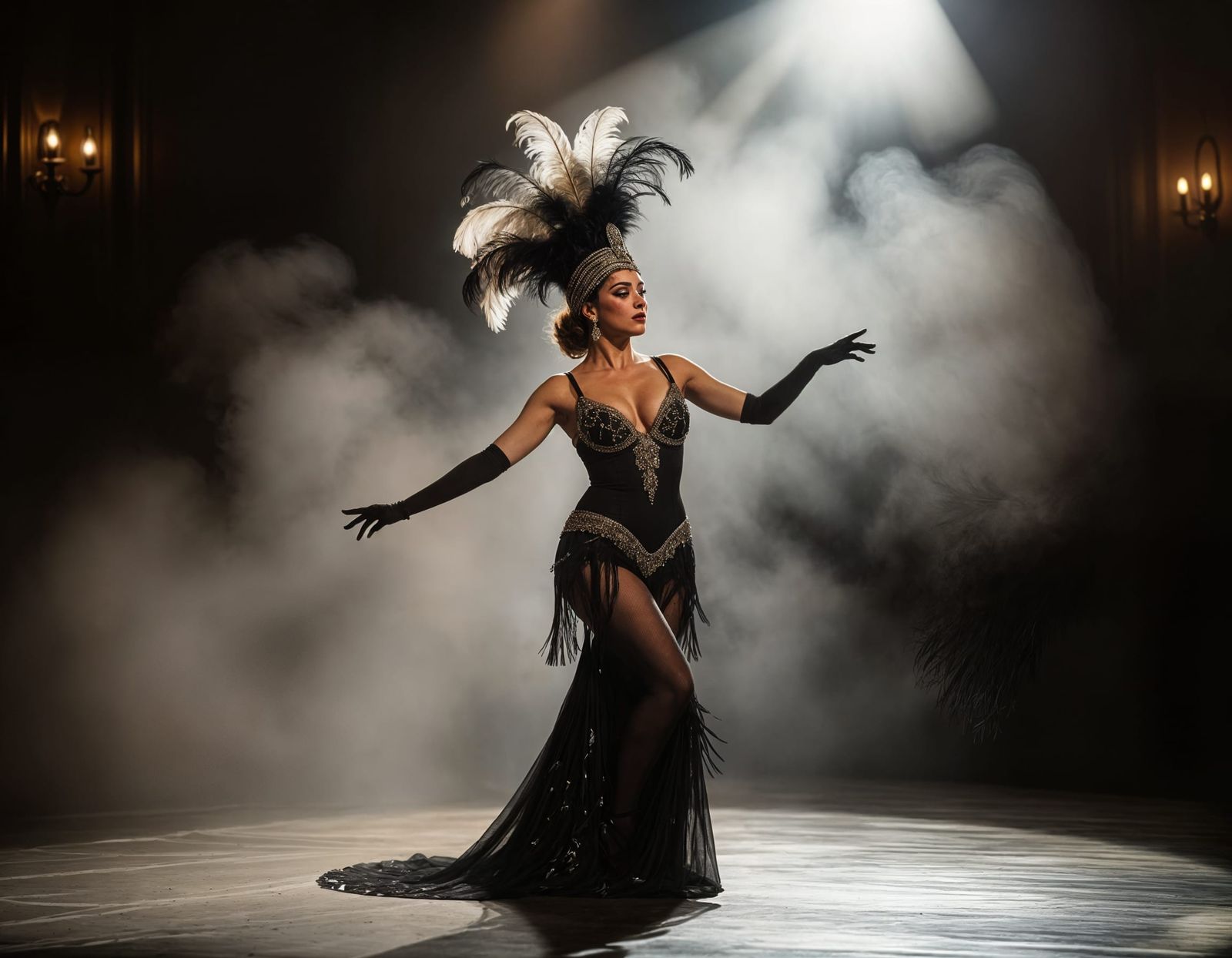 Vintage Cabaret Dancer in Film Noir Style