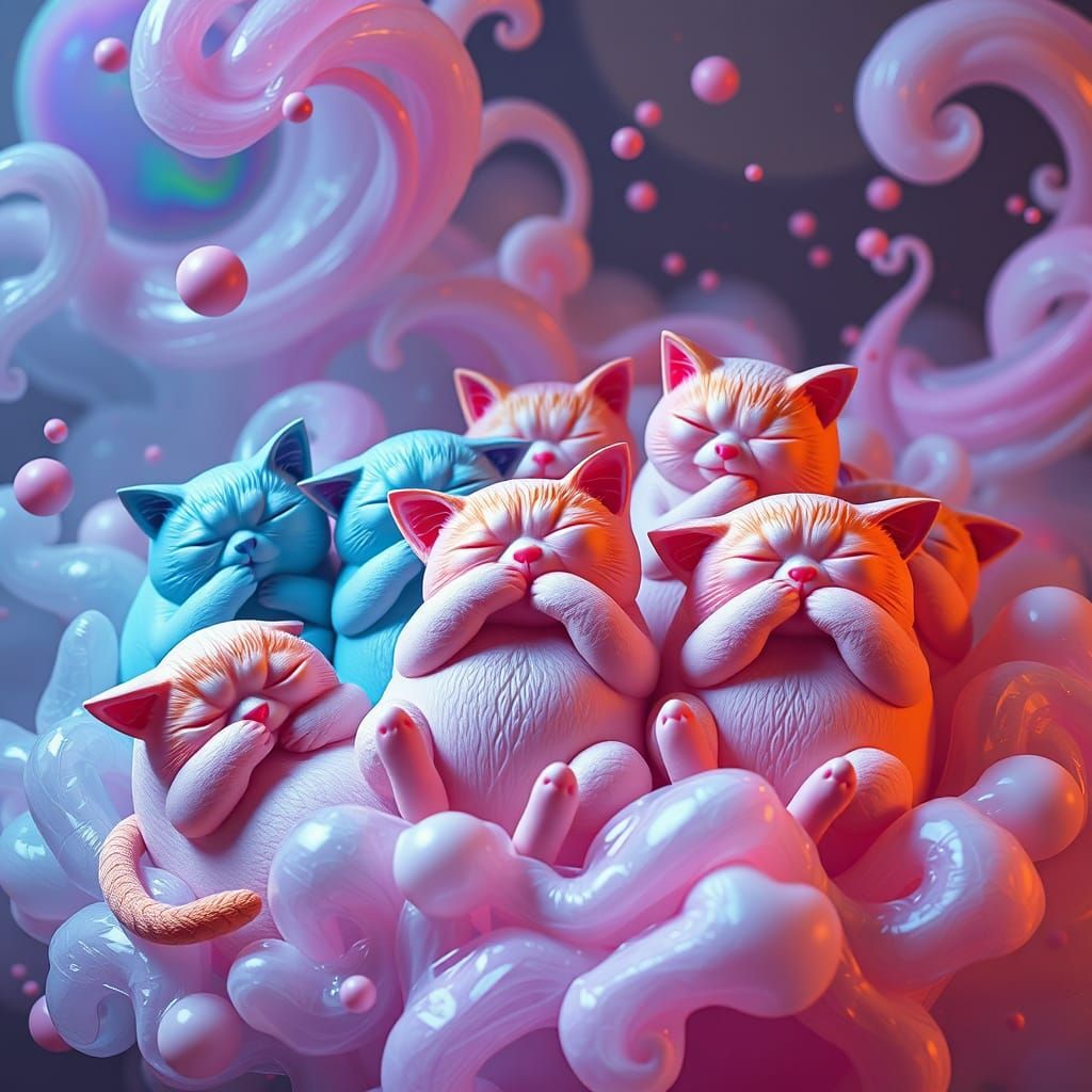 Dreamlike Plasticine Cats in Vibrant, Psychedelic Hues