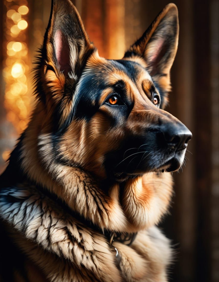 Hyper-Realistic German Shepherd Portrait in Marble Texture