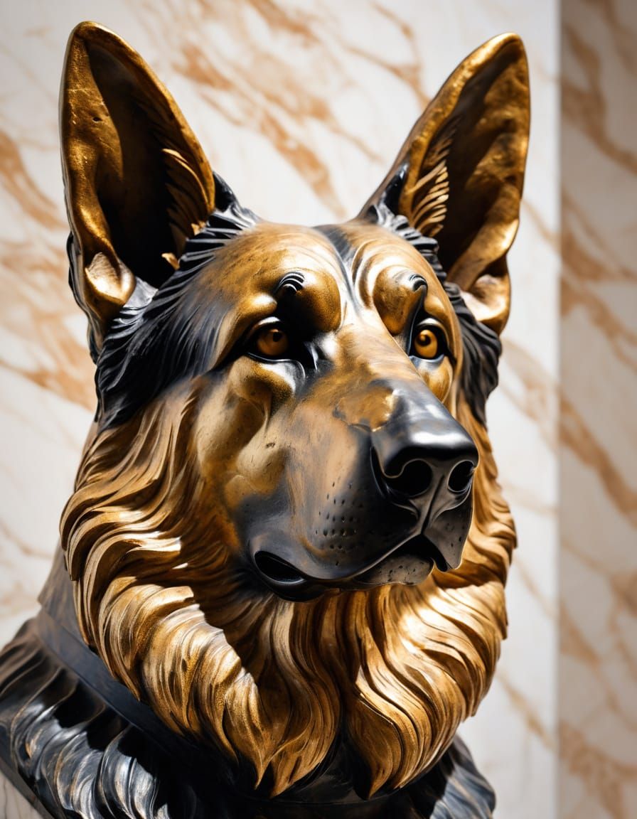 Marble German Shepherd Sculpture in Art Gallery