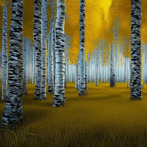 Hyperrealistic Birch Trees in Detailed Matte Painting