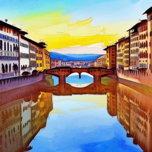 Florence Landscape in Gouache Style Watercolor