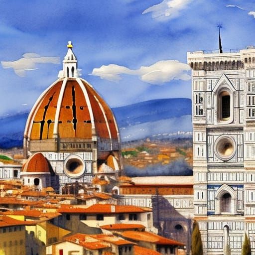 Florence Old Town Landscape in Gouache Style