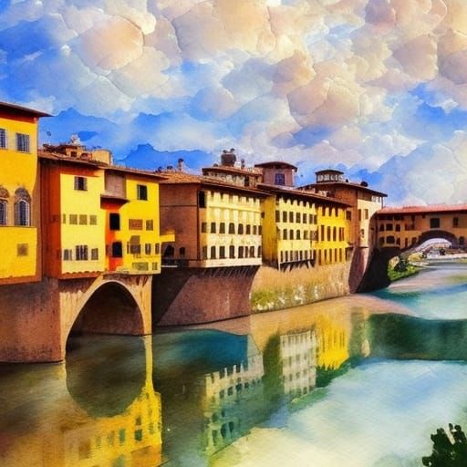 Florence Old Town in Impressionist Gouache Style
