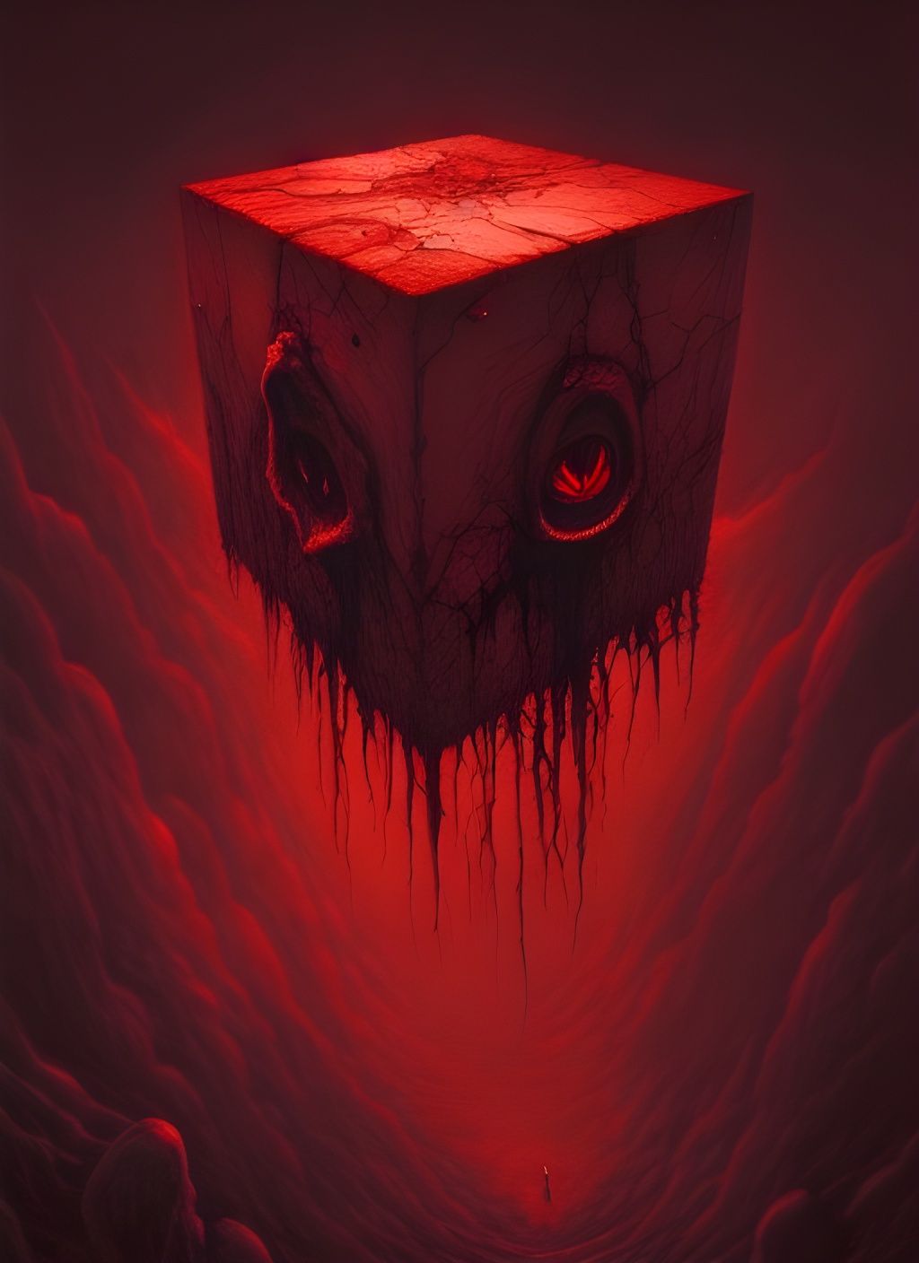 Terrifying Bloody Cube in Dark Fantasy Style