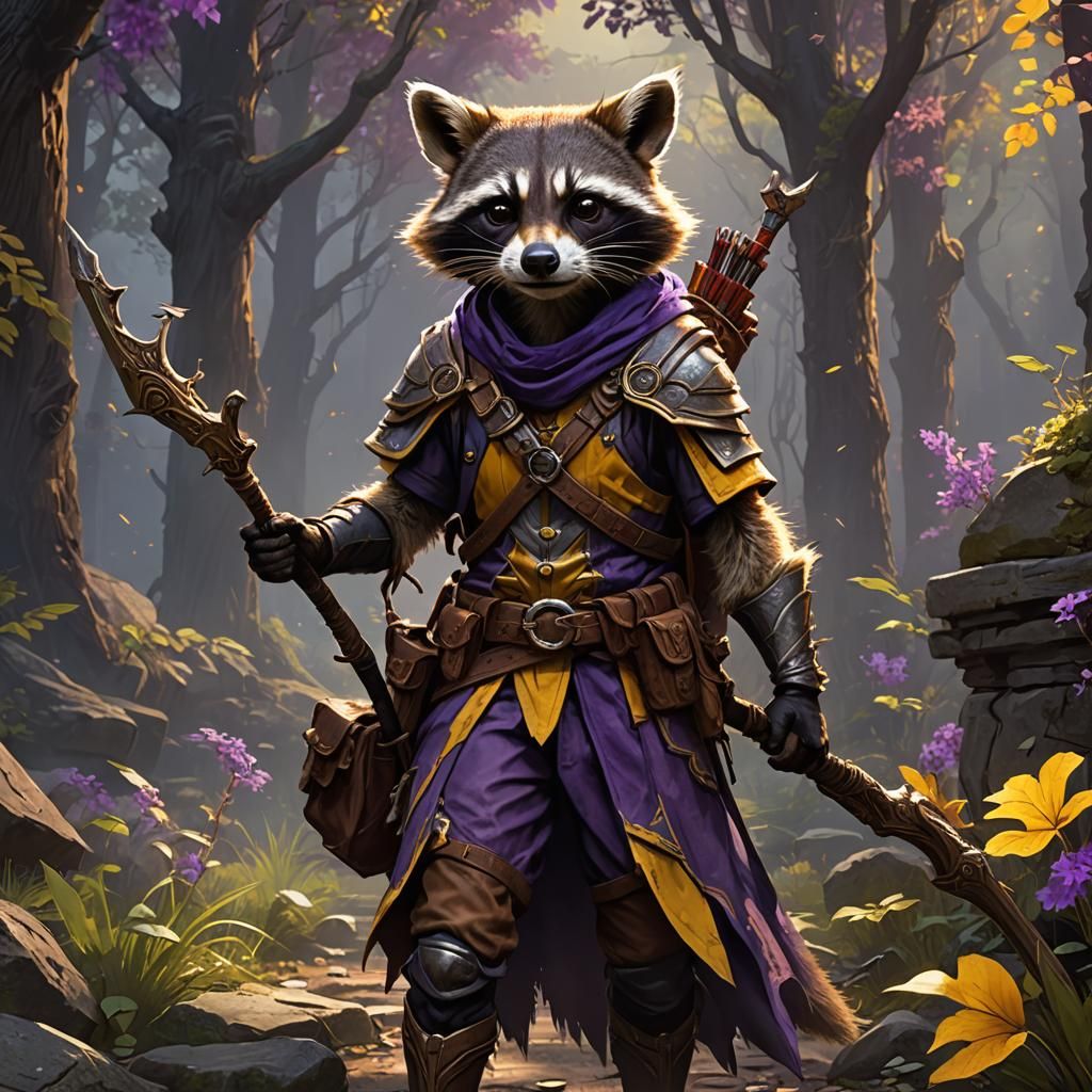 Raccoon Elf Archer in Dark Fantasy Style