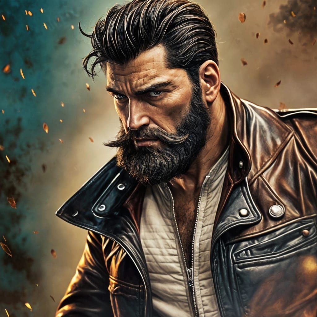 Handsome Bearded Man in Comic Book Art Style
