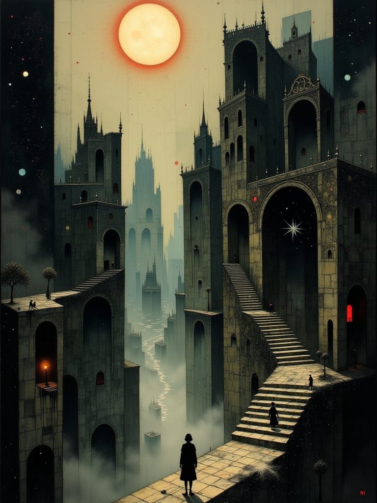 Ethereal Labyrinth of Shadows and Lost Souls in a Gothic Met...