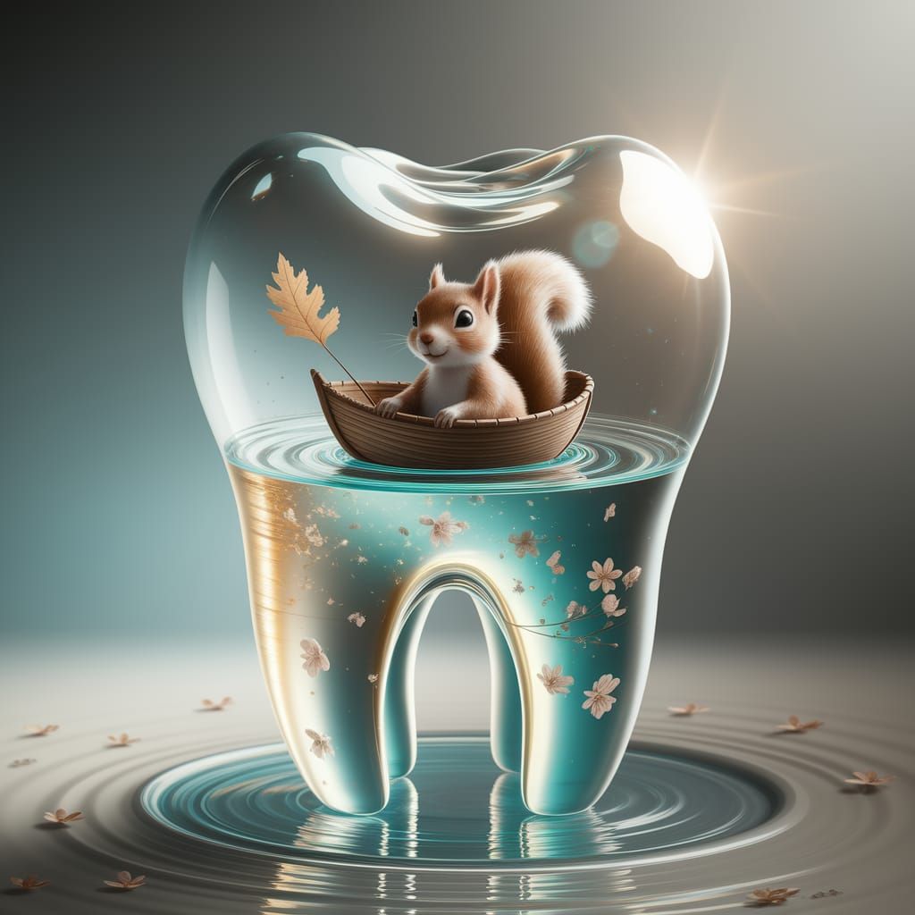 Squirrel's Dream Voyage in Crystal Tooth Vessel