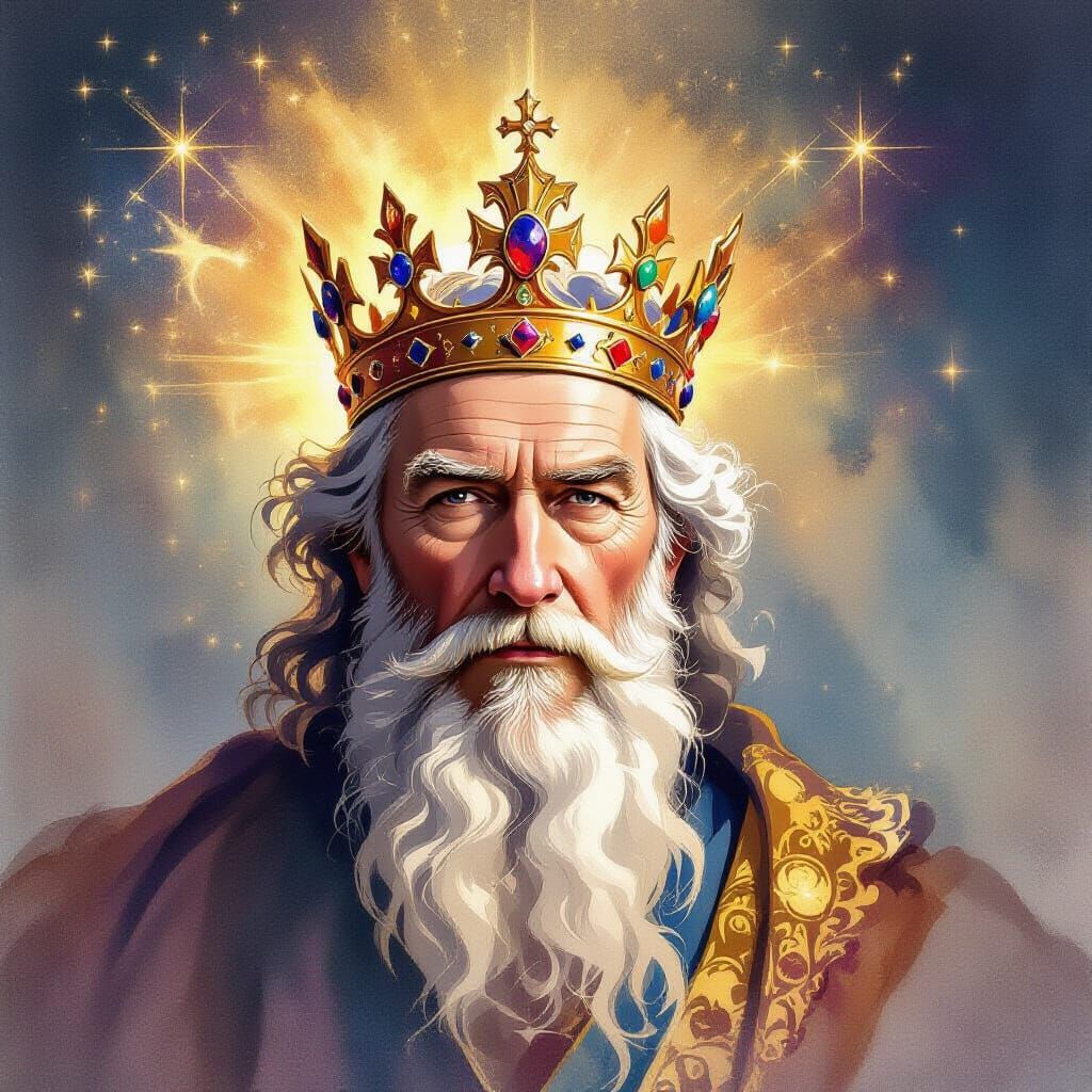 Ethereal Ruler Portrait in Luminous Watercolor Style