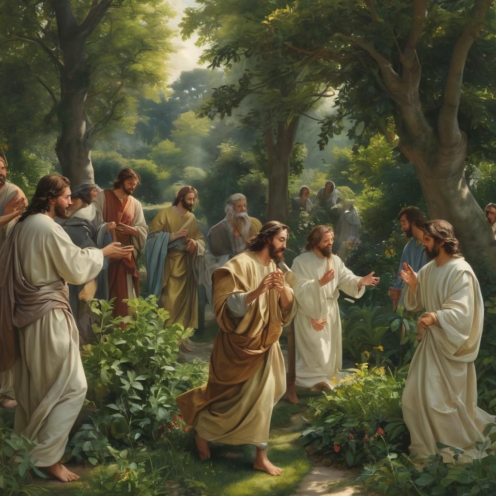 Jesus and Apostles in Garden, Baroque Style Painting
