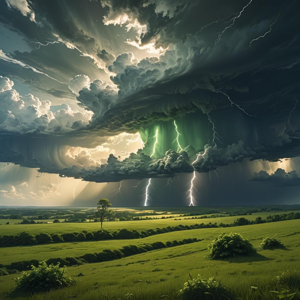 Anime Landscape: Sunshine and Supercell Storm