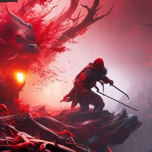 Sinister Figure Turning Red in Detailed Matte Painting