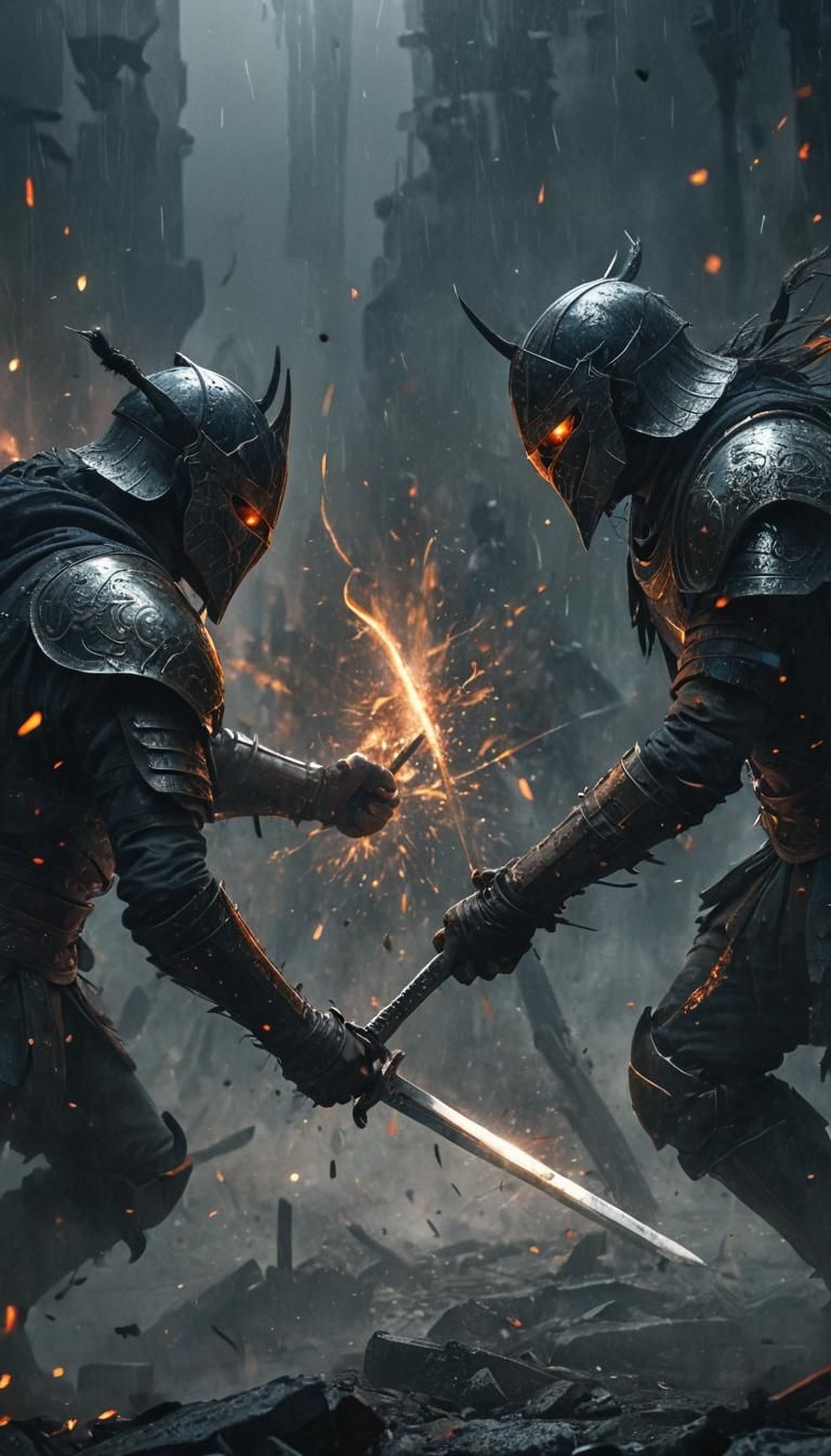 Epic Dark Fantasy Battle of Armored Warriors