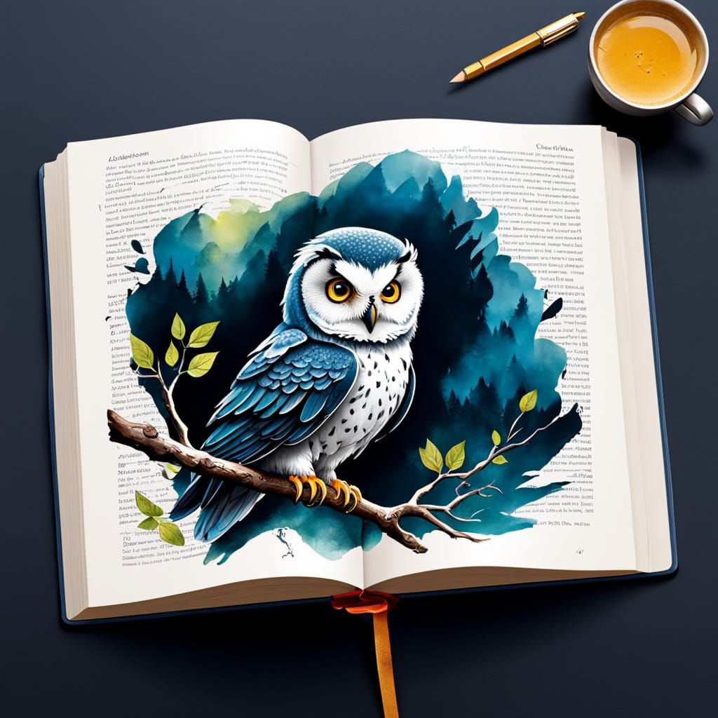 Vintage Book Page with Beautiful Owl Portrait