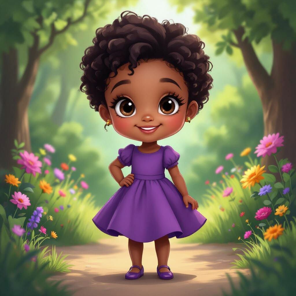 Charming Chibi Girl Radiating Joy in Cartoon Style