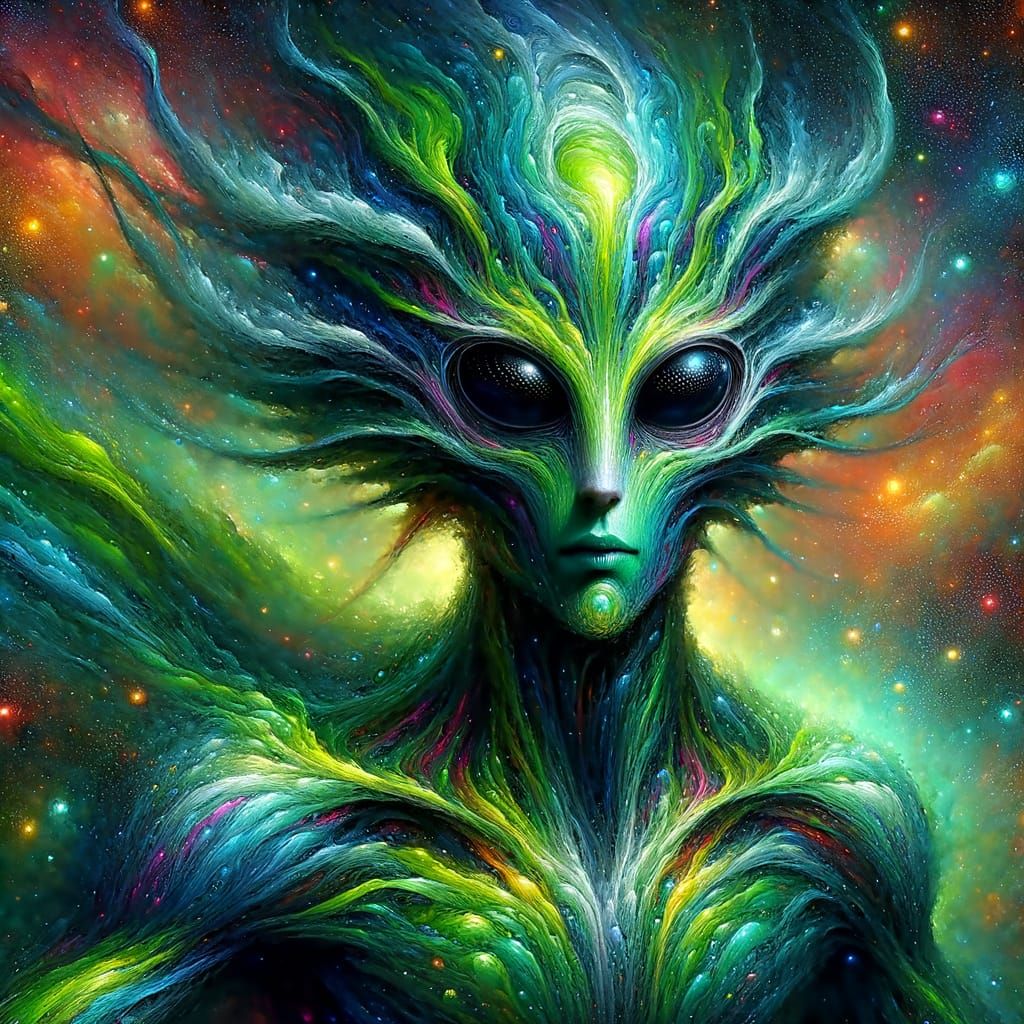 Androgynous Alien Vigilante in Cosmic Spectacle