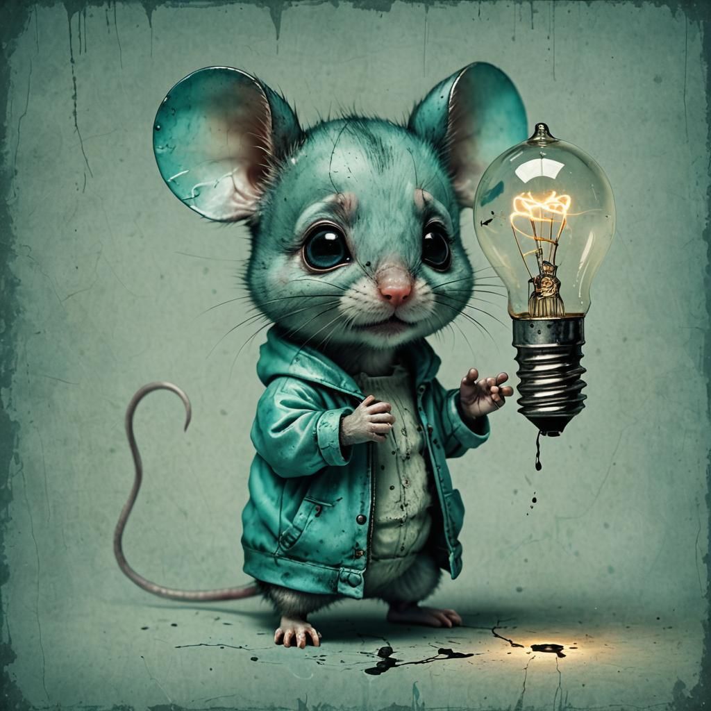 Aqua Chibi Mouse with Lightbulb Highlights