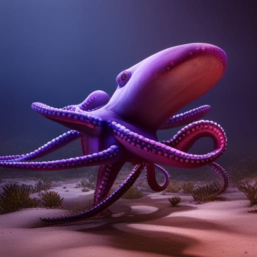 Giant Purple Octopus swimming