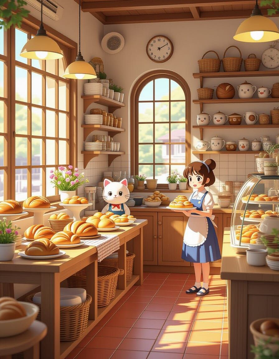 Whimsical Bakery Interior in Vibrant 3D Anime Style